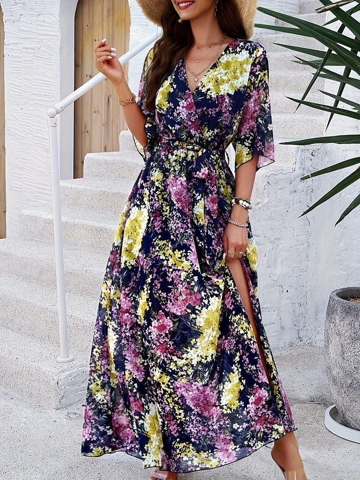 Sabine - Robe maxi florale élégante à manches mi-longues