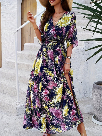 Sabine - Robe maxi florale élégante à manches mi-longues