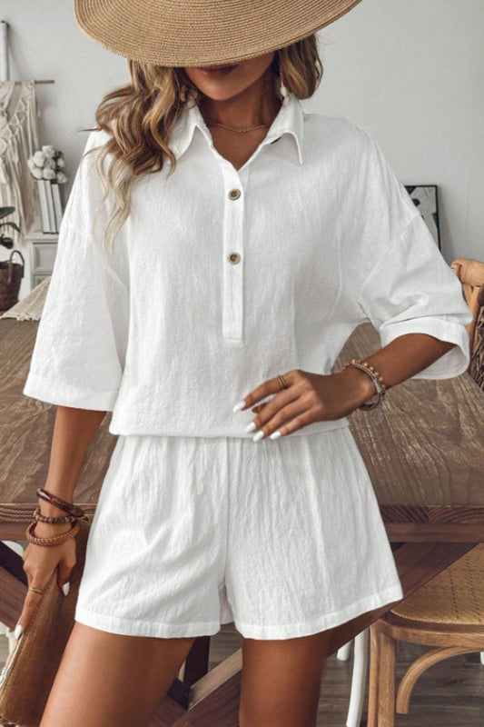 Jennie - Ensemble élégant de blouse polo à manches mi-longues et short