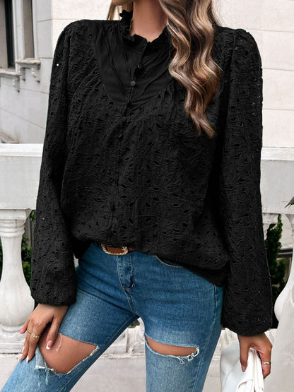 Faye - Blouse élégante à manches longues avec col rond et volants