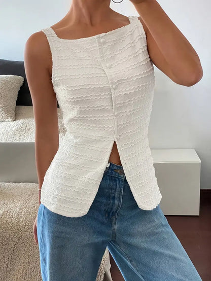 Carsie - Chemisier boutonné sans manches élégant pour femme