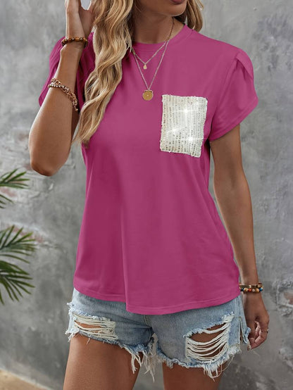 Shane - Top chic à manches pétale et poche à sequins