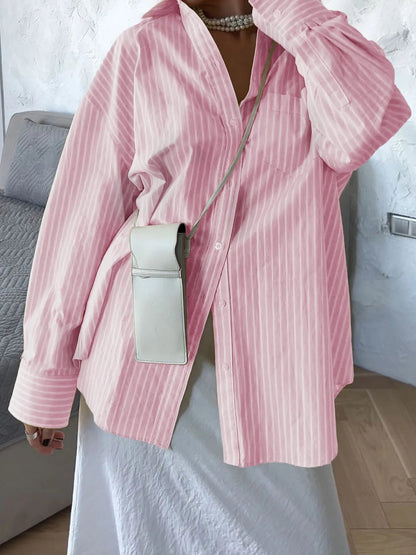 Elisa - Chemise ample à manches longues rayée avec boutons