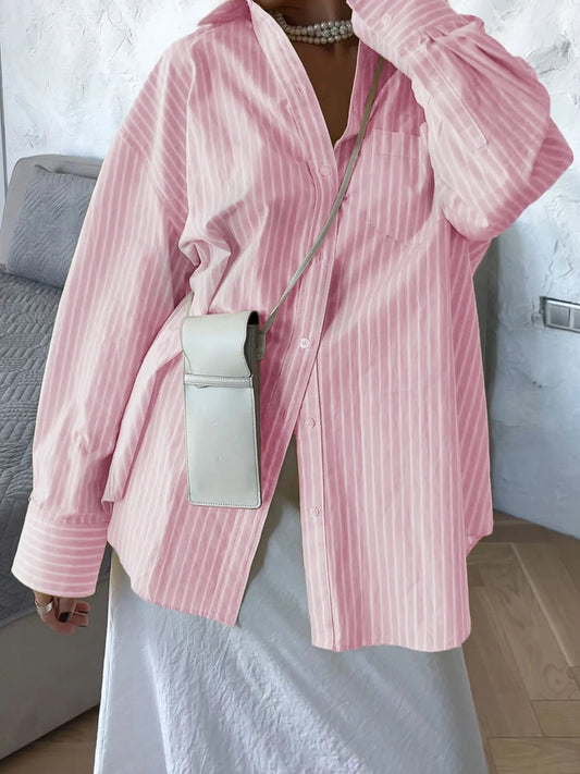 Elisa - Chemise ample à manches longues rayée avec boutons
