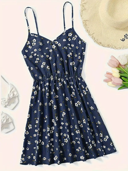 Ardelia - Robe à bretelles spaghetti et col en V à imprimé floral pour femme