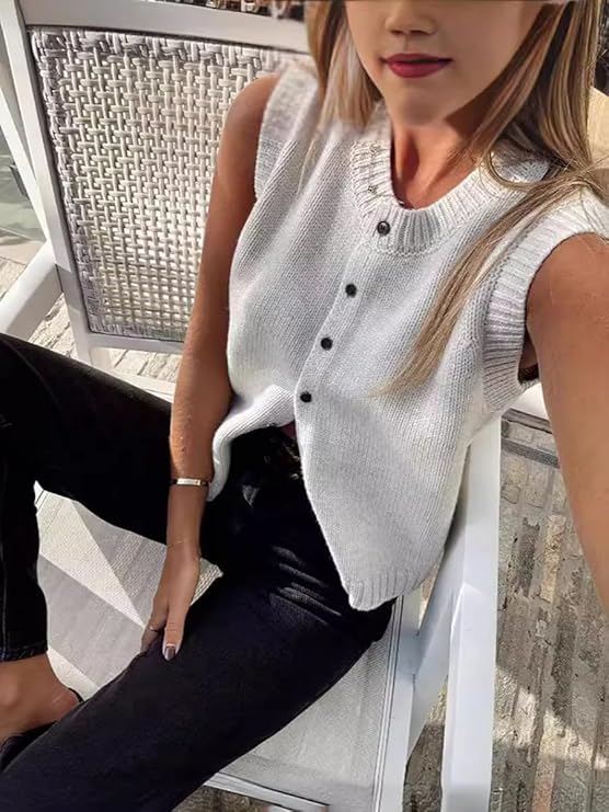 Laverne - Top en maille sans manches avec patte de boutonnage