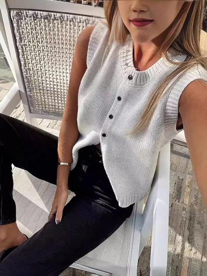 Laverne - Top en maille sans manches avec patte de boutonnage