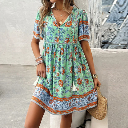 Albina - Robe col V manches courtes