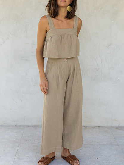 Meilin - Ensemble élégant de top court à col carré et larges bretelles avec pantalon