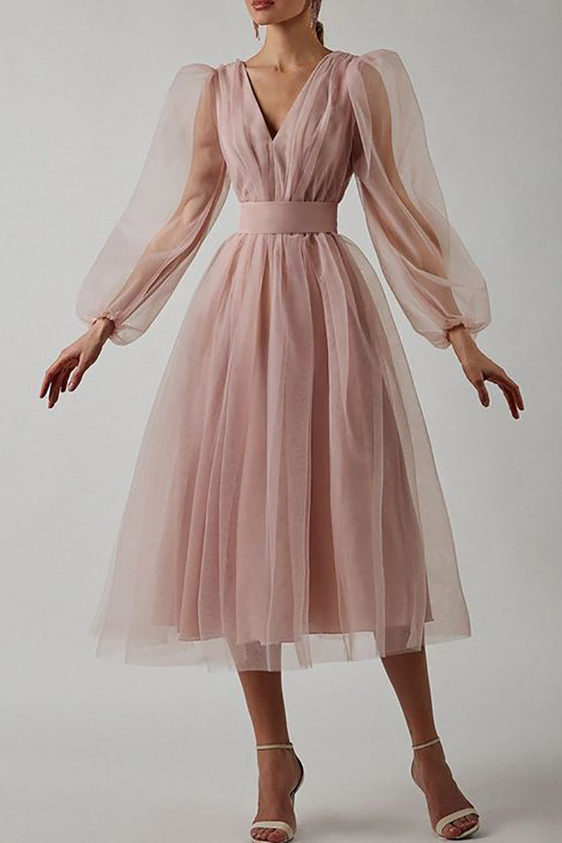 Samira - Élégante robe en dentelle à manches longues avec décolleté en V