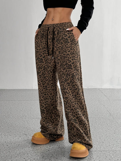 Rhoda - Pantalon de survêtement à cordon de serrage imprimé léopard pour femmes