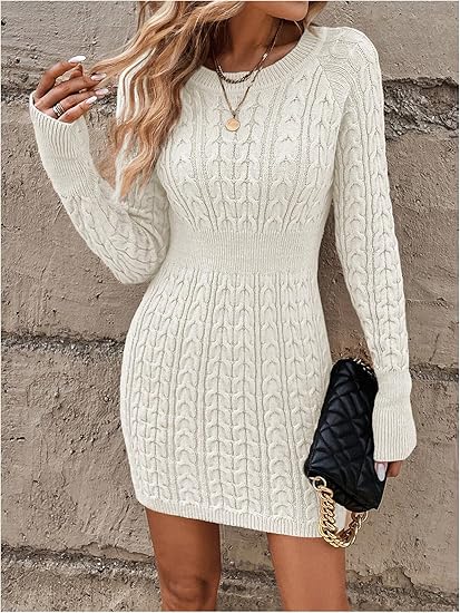 Dolores - Mini-robe en maille torsadée à manches longues et col en V