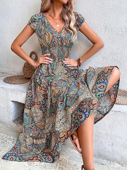 Ardella - Robe longue élégante avec col en V