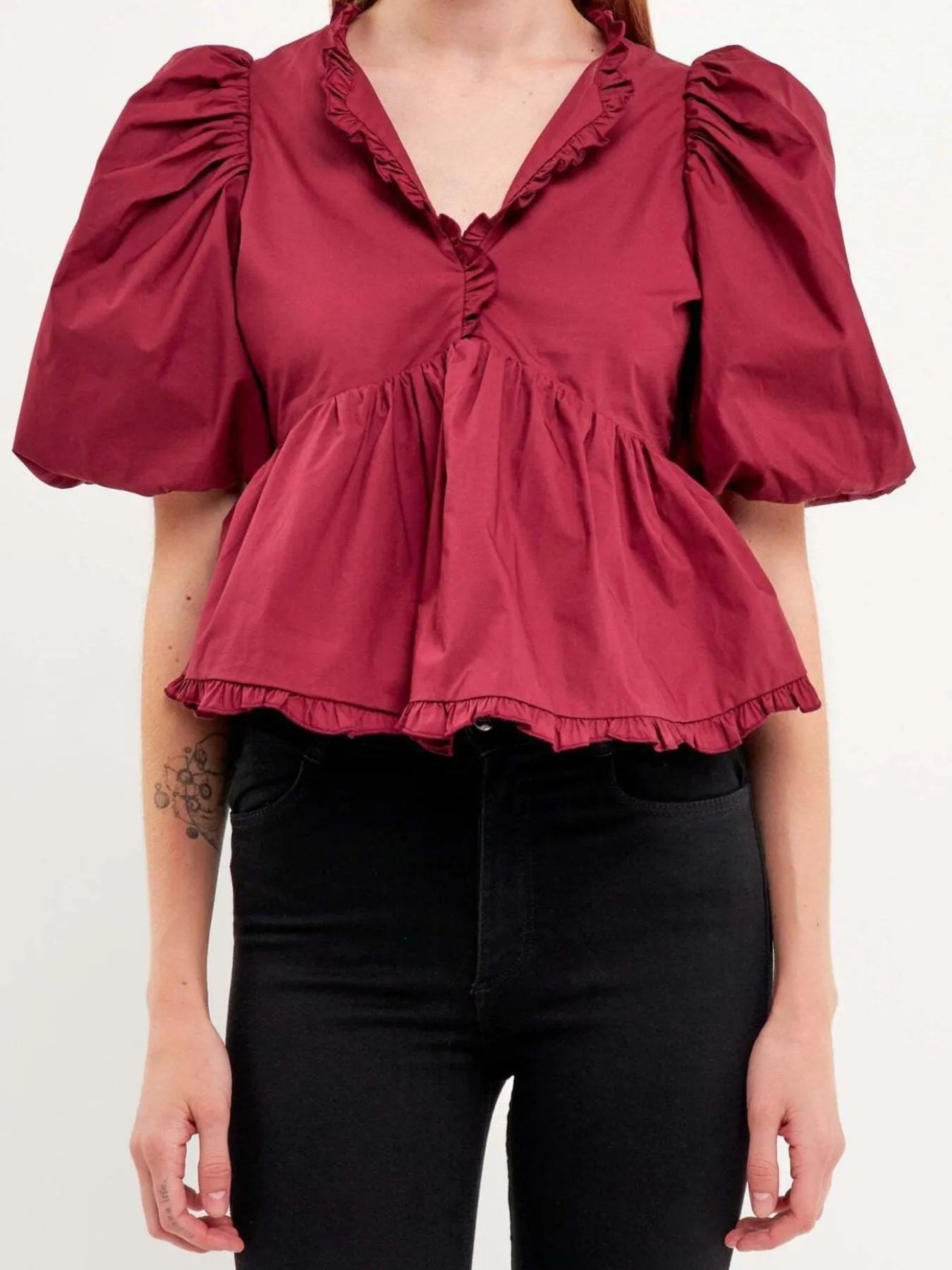 Kath - Élégante blouse peplum à manches bouffantes