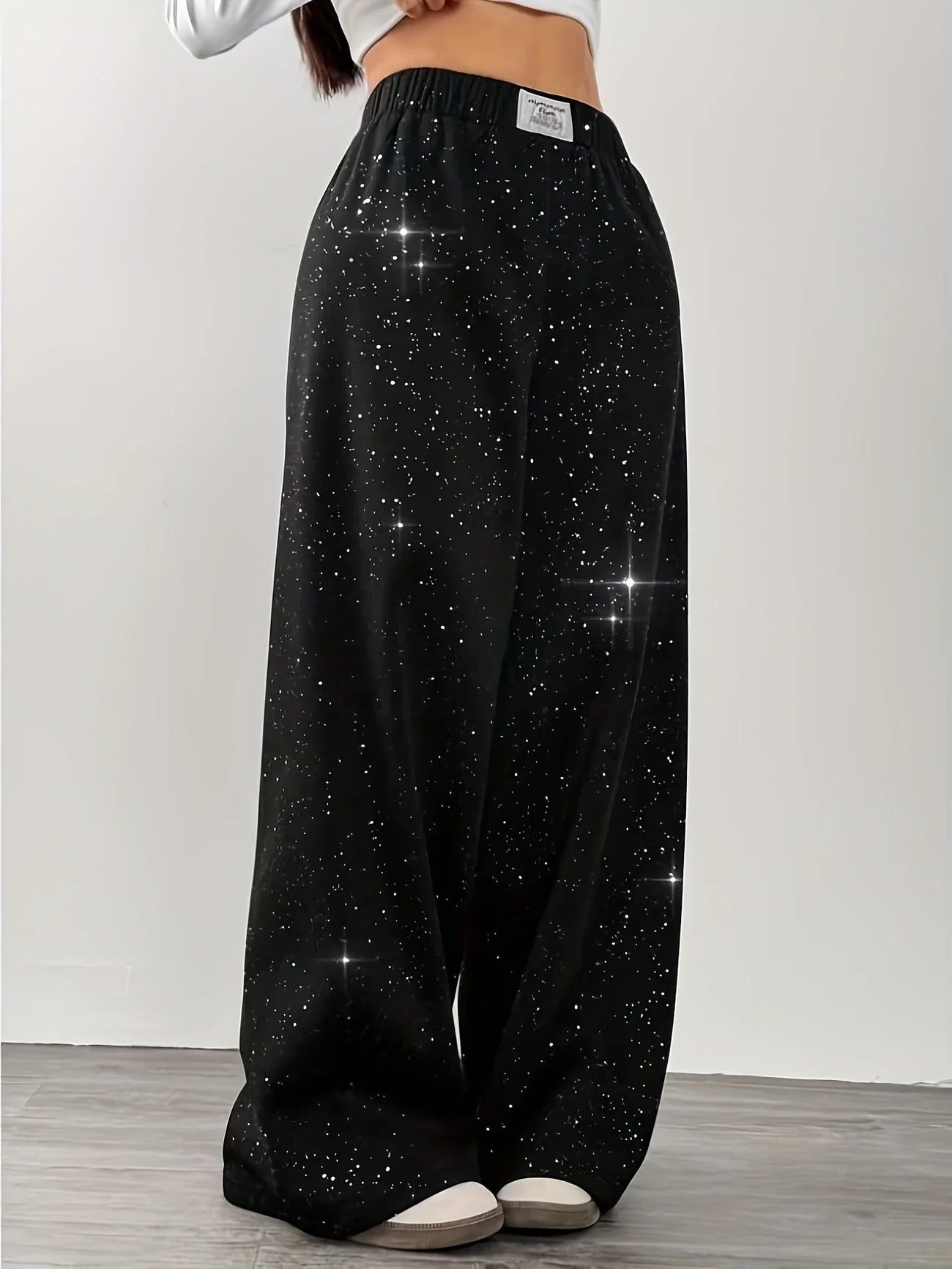 Belva - Pantalon à jambes larges avec imprimé étoiles et galaxies pour femmes