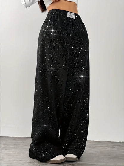 Belva - Pantalon à jambes larges avec imprimé étoiles et galaxies pour femmes