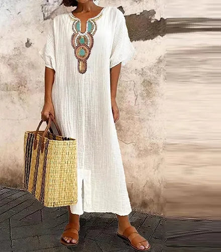 Olive - Robe en coton et lin pour femmes