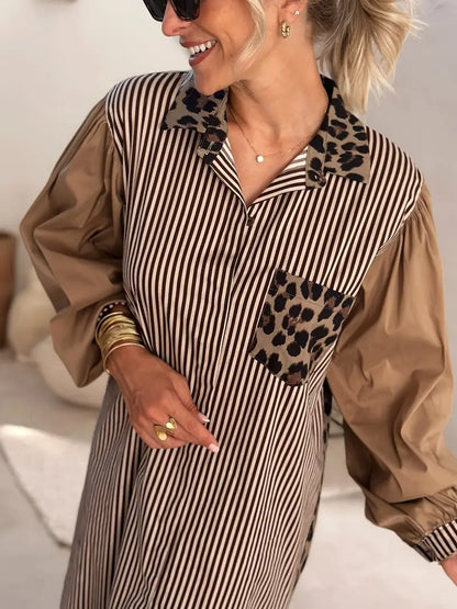 Agnes - Robe longue élégante à imprimé léopard et à rayures