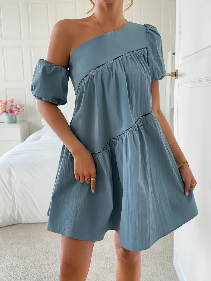 Cressida - Robe élégante asymétrique à volants et manches courtes pour femme
