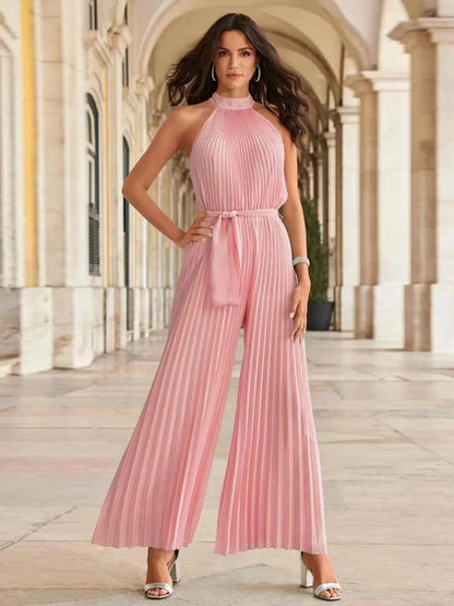 Lyanna - Élégant combi-pantalon plissé sans manches à jambe large
