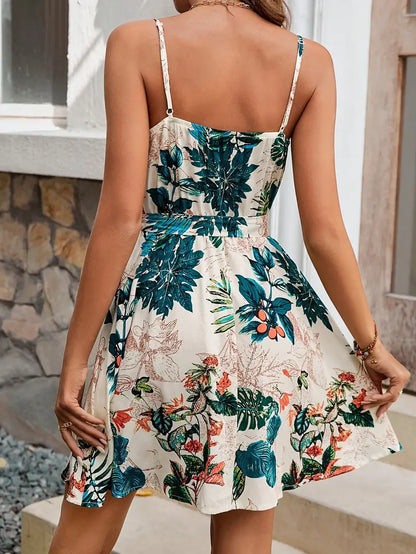 Alva - Robe à bretelles spaghetti et col en V à imprimé floral pour femme