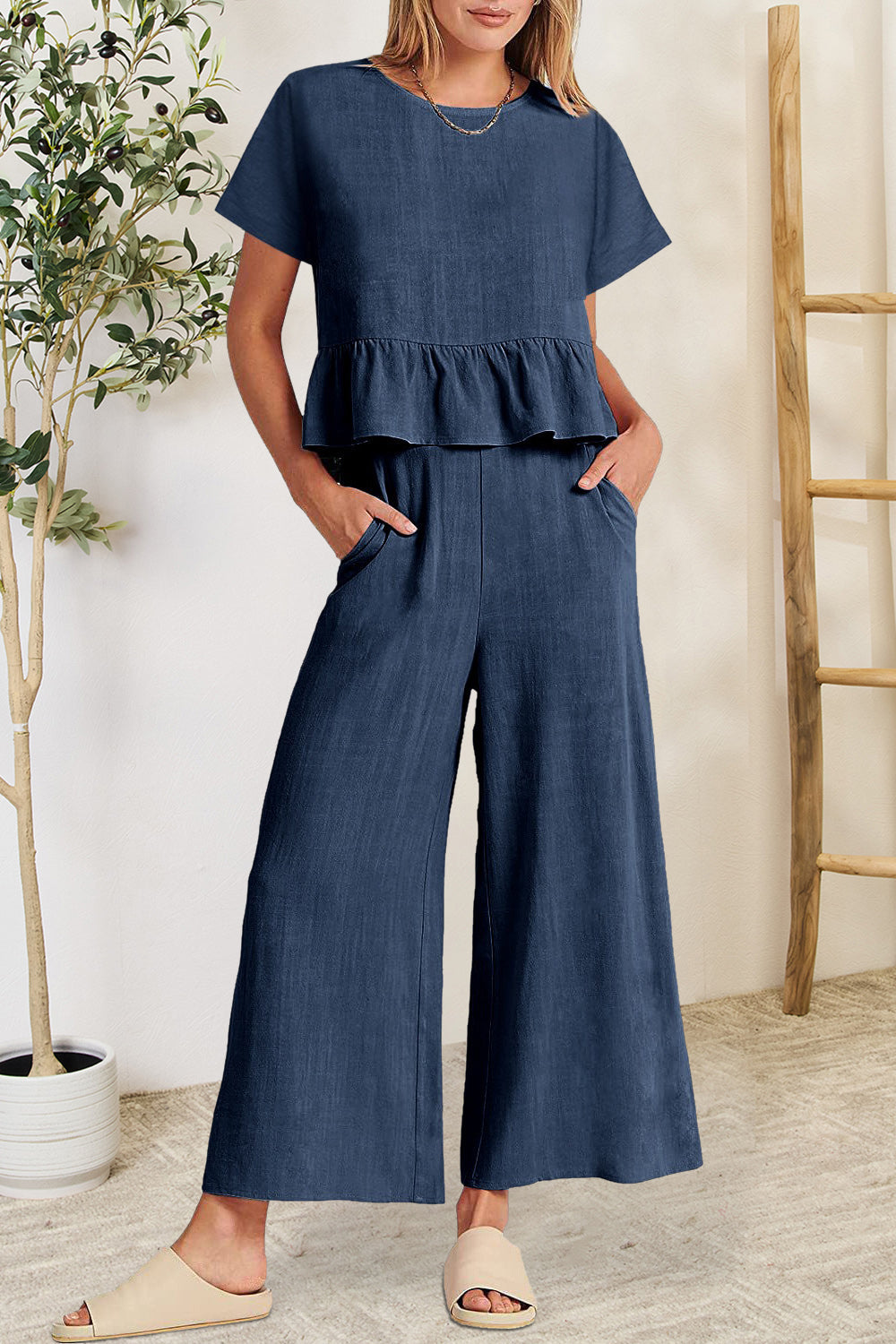 Berenice - Ensemble stylé top à volants et pantalon