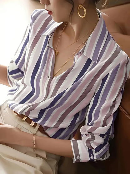 Dovie - Chemise boutonnée décontractée à rayures pour femme