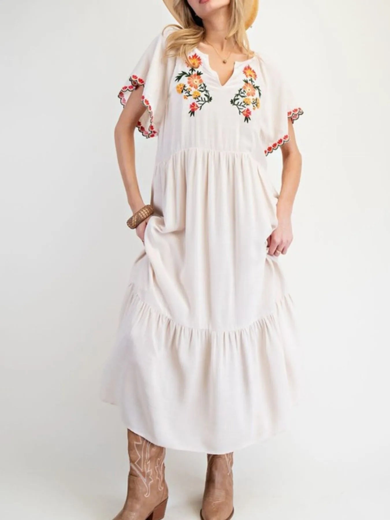 Mireille - Robe longue fleurie décontractée à manches longues et coupe ample