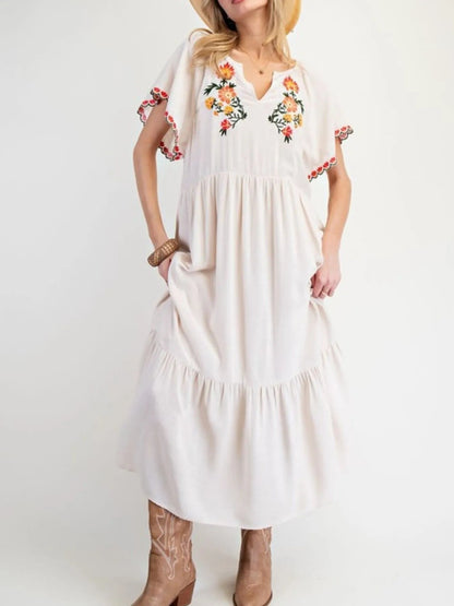 Mireille - Robe longue fleurie décontractée à manches longues et coupe ample