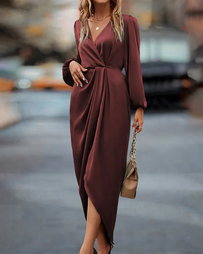 Erica - Robe élégante à manches lanternes et col en V