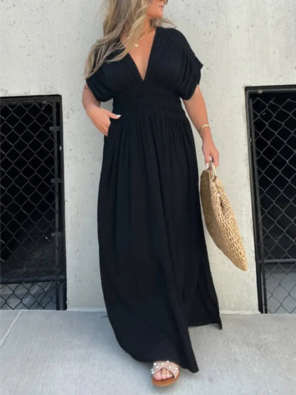 Delfina - Élégante robe maxi à décolleté en V et fente latérale