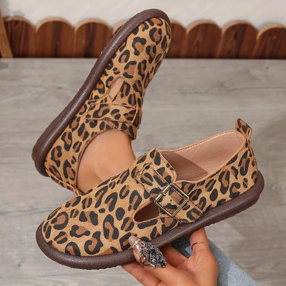 Ingrada - Chaussures plates pour femmes à imprimé léopard