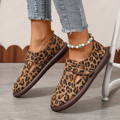 Ingrada - Chaussures plates pour femmes à imprimé léopard