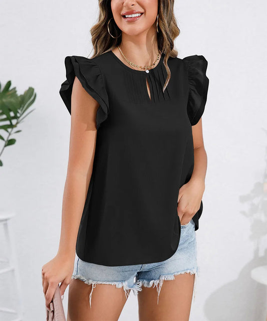 Eudora - Blouse à col rond et manches à volants