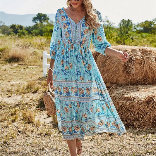 Eleanor - Elegantes Bohemienkleid mit Blumenmuster für Damen