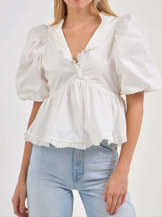 Kath - Élégante blouse peplum à manches bouffantes