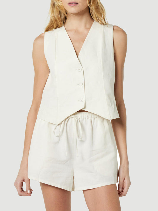 Reyna - Ensemble élégant de top sans manches à col en V avec boutons et short à poches