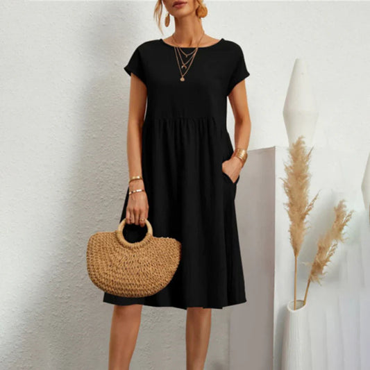 Dixie - Robe élégante à col rond et ligne A pour femmes
