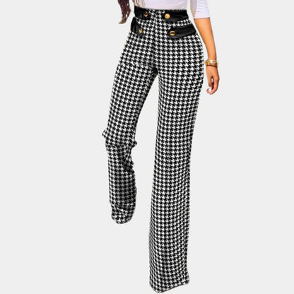 Rosie - Pantalon évasé boutonné à carreaux taille haute pour femme