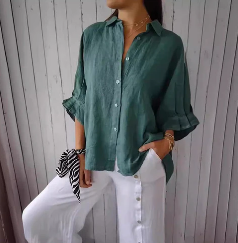 Harlow - Blouse en coton et lin avec patte de boutonnage