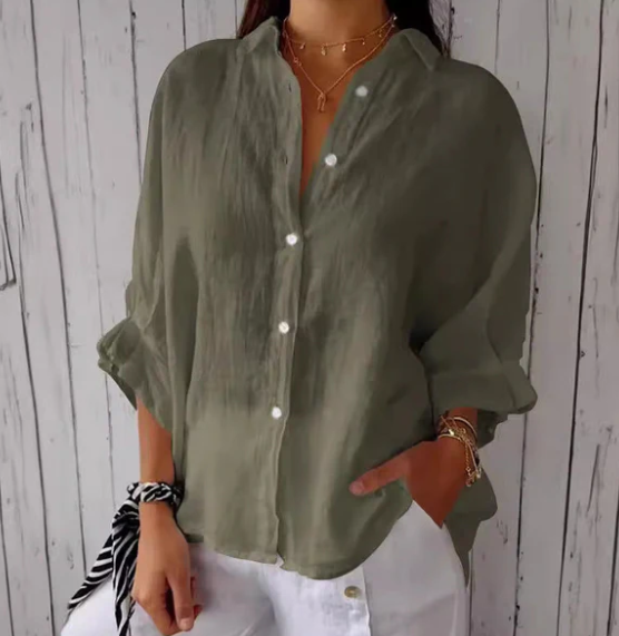 Harlow - Blouse en coton et lin avec patte de boutonnage