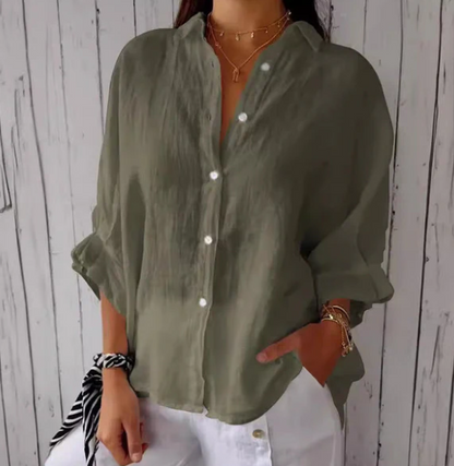 Harlow - Blouse en coton et lin avec patte de boutonnage