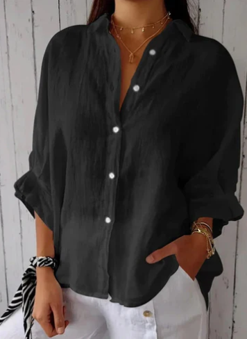 Harlow - Blouse en coton et lin avec patte de boutonnage
