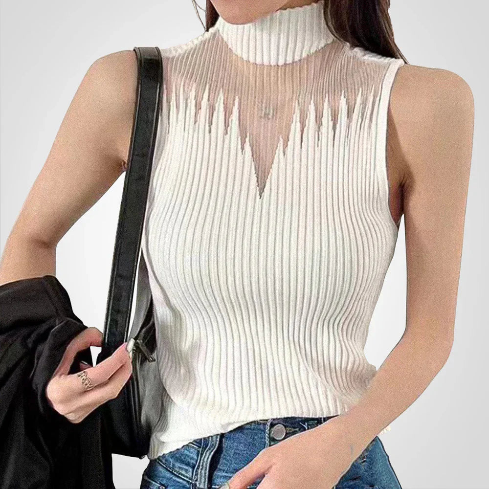 Brea - Haut court en tricot transparent avec col licou