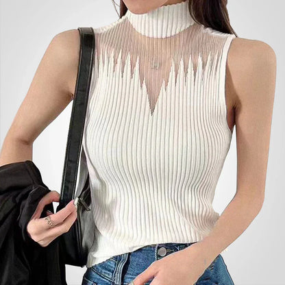 Brea - Haut court en tricot transparent avec col licou