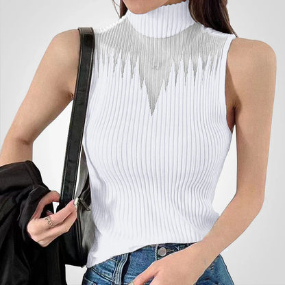 Brea - Haut court en tricot transparent avec col licou