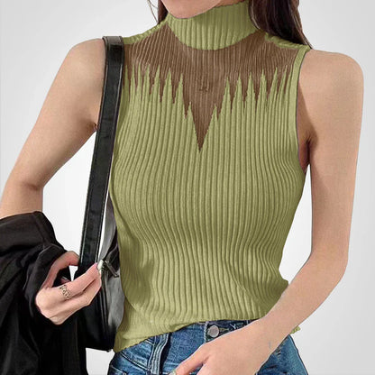 Brea - Haut court en tricot transparent avec col licou