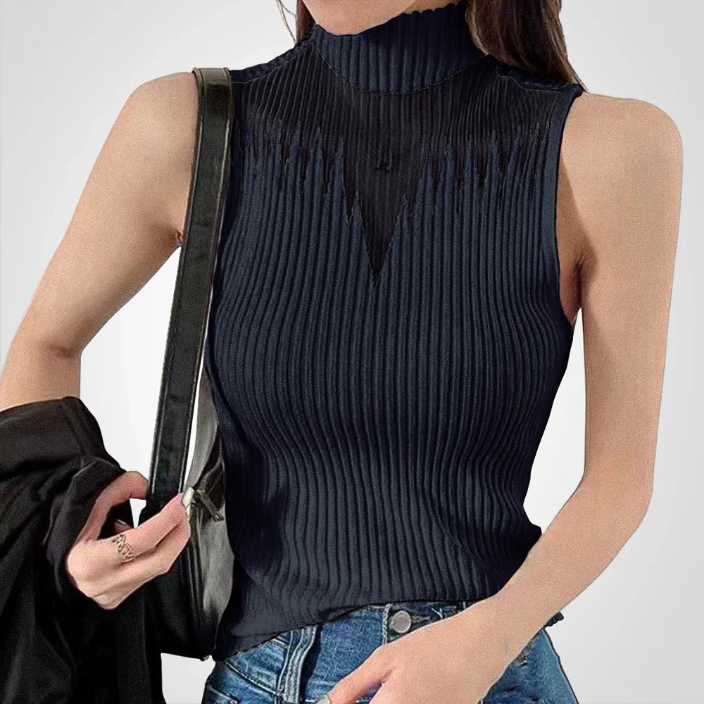 Brea - Haut court en tricot transparent avec col licou