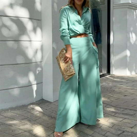 Althea - Ensemble élégant avec crop top à manches longues et pantalon large