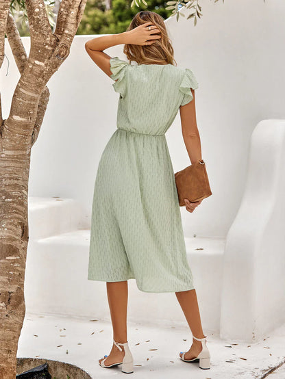 Luma - Robe en coton à col en V et manches flottantes